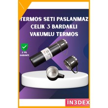 İn3dex Paslanmaz Çelik Termos ve 2 Bardak Seti 500ML Sıcak/soğuk Tutma