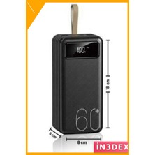 İn3dex 60000MAH Hızlı Şarj Powerbank 4 Cihaz Aynı Anda Dijital Ekranlı
