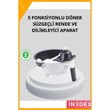 İn3dex Çok Amaçlı Döner Rende Süzgeçli Sebze Doğrayıcı 5 Fonksiyonlu Kaymaz Taban