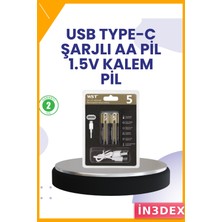 İn3dex Şarj Edilebilir Aa Lityum Pil 1.5V 3200MWH Çiftli Paket Type-C Hızlı Şarj