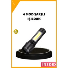 İn3dex 4 Mod Şarjlı Cree LED Işıldak Su Geçirmez Alüminyum