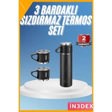 İn3dex Paslanmaz Çelik Termos 3 Bardaklı Siyah Set