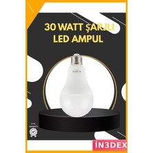İn3dex Şarjlı LED Ampul 30W 6400K Soğuk Beyaz Acil Durum Aydınlatma