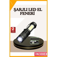 İn3dex Mini Şarjlı LED El Feneri 2000 Lümen Klipsli Taşınabilir