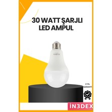 İn3dex Şarjlı LED Ampul 30W E27 Soğuk Beyaz Yüksek Verimli