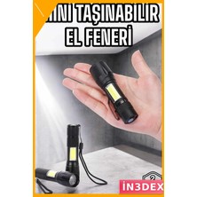 İn3dex Mini Şarjlı LED Kamp Feneri 4 Modlu Alüminyum Işıldak