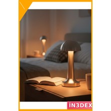 İn3dex Dokunmatik Krom Mantar Masa Lambası 3 Modlu Şarjlı LED