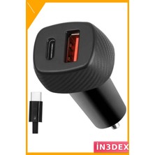 İn3dex 38W Araç Şarj Cihazı Type-C Pd Hızlı Şarj USB Çakmaklık
