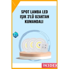 İn3dex Kablosuz Uzaktan Kumandalı LED Spot Lamba 3'lü Set Yapışkanlı