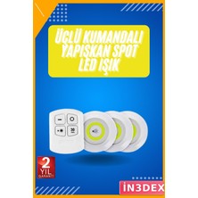 İn3dex Kablosuz Pilli Uzaktan Kumandalı 3'lü LED Spot Işık Yapışkanlı