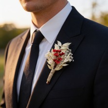 Jujü Atölye Damat ve Sağdıç Yaka Çiçeği - Kırmızı Beyaz,