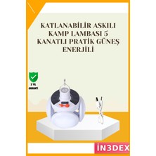 İn3dex 5 Kademeli Katlanabilir LED Kamp Lambası Güneş ve USB Şarjlı