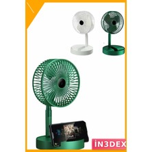 İn3dex Şarjlı Katlanabilir Mini Vantilatör 3 Kademe Hız Ayarlı Telefon Standlı