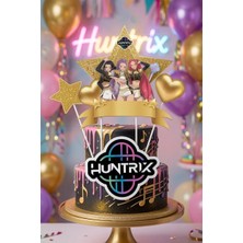 Dodomar K Pop Huntrix Demon Hunters Pasta Süsü Çubuklu Gold 4'lü Doğum Günü Parti Pasta Dekoru