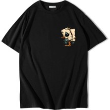 Brz Collection Unisex Oversize Minimal Poker Cards T-Shirt Siyah