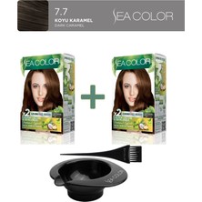 Sea Color 2'li Natural Effect Set Boya Amonyaksız 7.7 Koyu Karamel, Boya Tası ve Fırça Hediye!