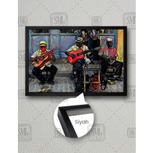 SML Tablo Sokak Sanatçıları Gitar Çalan Adam Soyut Art Dekor Yatay Çerçeveli Kanvas Tablo