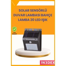 İn3dex 20 LED Güneş Enerjili Hareket Sensörlü Dış Mekan Duvar Lambası