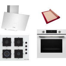 Bosch Beyaz 3 Lü Ankastre Set 591( HUA717BV0T - POP6C2P31O - DWK64PJ20T ) - Buhar Destekli - Silikon Yanmaz Yapışmaz Pişirme Matı ile Birlikte