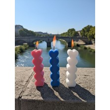 AY IŞIĞI MUMLARI Çok Kalpli 3'lü Hediyelik Dekoratif Hoş Kokulu Soya Wax Mum (Mavi + Beyaz + Pembe Renkli)