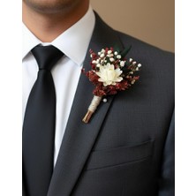 Jujü Atölye Damat Yaka Çiçeği,nikah ve Nişan Aksesuarı,bordo Beyaz Kurutulmuş Çiçekli,