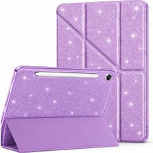 MobaxAksesuar Samsung Galaxy Tab S9 X710 X716 X718 Kılıf Simli Işıltılı Parlak Kalem Bölmeli Trifolding Case(12.4inç Değildir)