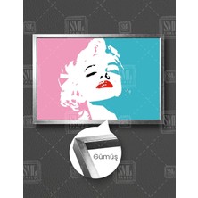 SML Tablo Marliyn Monroe Kırmızı Rujlu Kadın Retro Woman Yatay Çerçeveli Kanvas Tablo