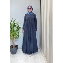 Miss Dalida Uzun Kollu Keten Cupro Elbise Lacivert 2264257