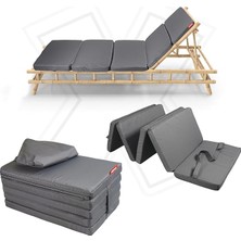 Katlanır Şezlong Minderi Fermuarlı Çantalı Cepli Foldpack 30X60 cm (Antrasit, 30X60X35 Cm)