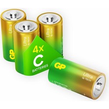 Batteries GP14AU Ultra Alkalin LR14/E93/C Boy Orta Pil, 1.5 Volt, 4 Adet