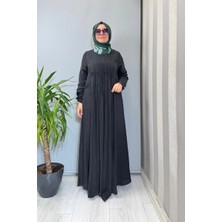 Miss Dalida Uzun Kollu Keten Cupro Elbise Siyah 2264257