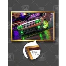 SML Tablo Drift Araba Car Neon Yatay Çerçeveli Kanvas Tablo