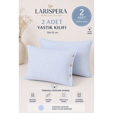 Larispera Çizgili Düğmeli 2'li Yastık Kılıfı Pamuklu Dekoratif Yastık Kılıfı 50X70 cm 8 Renk Seçeneği