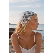 Haki Store Dantel Bandana Beyaz Desenli Transparan Bel Bandanası Saç ve Bel Aksesuarı