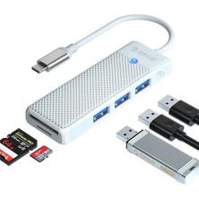 Type-C To 3.0 Tf Sd Kart Okuyucu 3 Portlu USB 3.0 Çoklayıcı Adaptör Beyaz