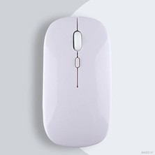 Tablet Ile Uyumlu Şarj Edilebilir Sessiz Mouse Bluetooth + 2.4Hz Wifi Kablosuz Mouse Fare Beyaz