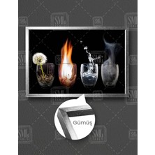 SML Tablo Ateş Su Toprak Hava Elementler Bardak Duman Çiçek Yatay Çerçeveli Kanvas Tablo