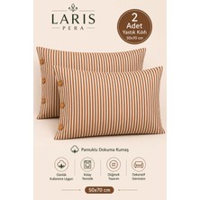 Larispera Çizgili Düğmeli 2'li Yastık Kılıfı Pamuklu Dekoratif Yastık Kılıfı 50X70 cm 8 Renk Seçeneği