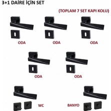 Gümüş Prizma Kare Rozetli Kapı Kolu 7'li Set (3+1 Daire Için Geçerli) Siyah