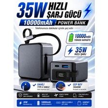 Deanb 10000MAH 35W Hızlı Şarj Powerbank | LCD Ekran | 1x USB + 1x Type-C Giriş | Type-C Kablolu Çıkışlı