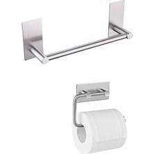 Paslanmaz Çelik 30CM Havluluk ve Tuvalet Kağıtlığı Set - Inox - Kendinden Yapışkanlı