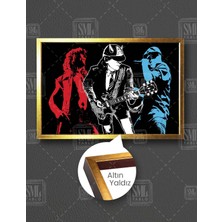 SML Tablo Ac Dc Rock Grup Rock N Roll Siyah Mavi Art Sanat Film Müzik Retro Dekor Yatay Çerçeveli Kanvas Tablo