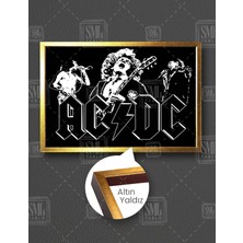SML Tablo Ac Dc Rock N Roll Müzik Grubu Gitar Siyah Beyaz Nostalji Sanat Yatay Çerçeveli Kanvas Tablo