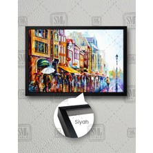 SML Tablo Amsterdam Yağmur Altında Yürüyen Şehirdeki Insanlar Yatay Çerçeveli Kanvas Tablo