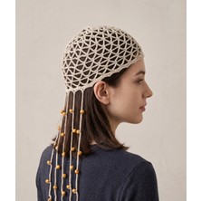 İhya Aksesuar Bohem Boncuklu Kadın Ekru File Model Örgü Bandana