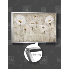 SML Tablo Beyaz Açmış Çiçekler Dekoratif White Flowers Yatay Çerçeveli Kanvas Tablo