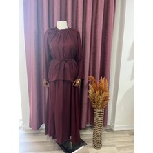 Miraydin Butik Kadın Belden Bağlamalı Oversize Müslin  Etekli Takım M2676 - Mürdüm