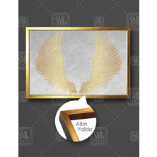 SML Tablo Altın Melek Kanatları Dekorasyon Gold Moder Sanat Yatay Çerçeveli Kanvas Tablo