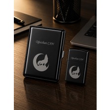 Biton Toptan Kişiye Özel Bozkurt Temalı Benzinli Metal Çakmak ve Tabaka Seti – Babaya Premium Hediye Seti