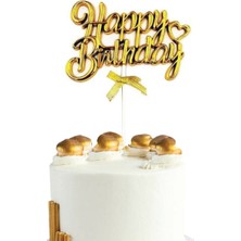 Gaye Tedarik Metalik Çubuklu Süs - Happy Birthday Altın 20 cm